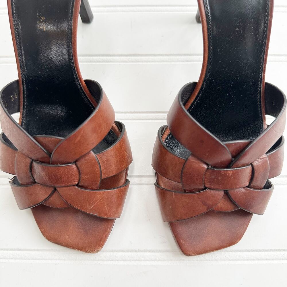 Saint Laurent Tribute Sandals Mule Heel Slides Brown Leather Size 36 EU Luxury - Picture 3 of 9